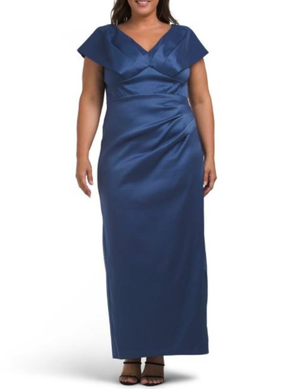BETSY & ADAM Plus Made In Usa Long Mikado V-neck Dress - Picture 1 of 4